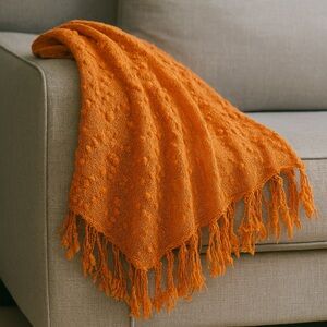 SHABBY CHIC by Rachel Ashwel Pom Pom Fringed Textured Throw Blanket #1205253